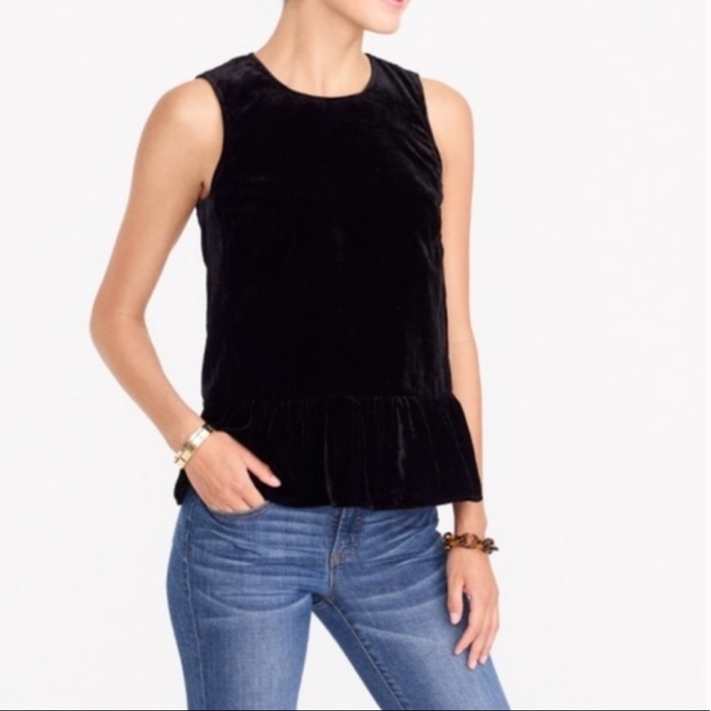 J.Crew Black Drapey Velvet Peplum Tank Top